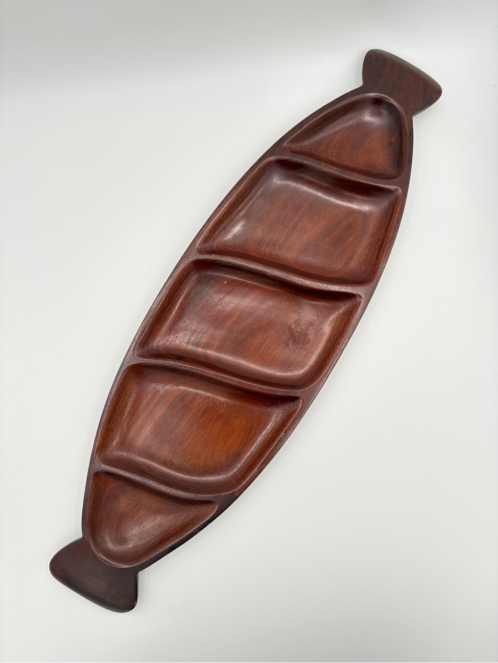 Caribcraft Solid Mahogany Divided Pea Pod Tray Made in Haiti Numbered
